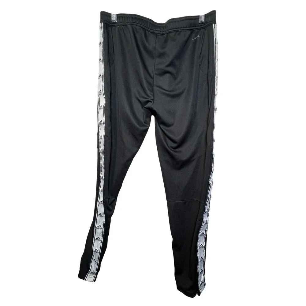 Adidas Mens Track Pants Tape Side Stripe Medium Black Tapered Joggers Active